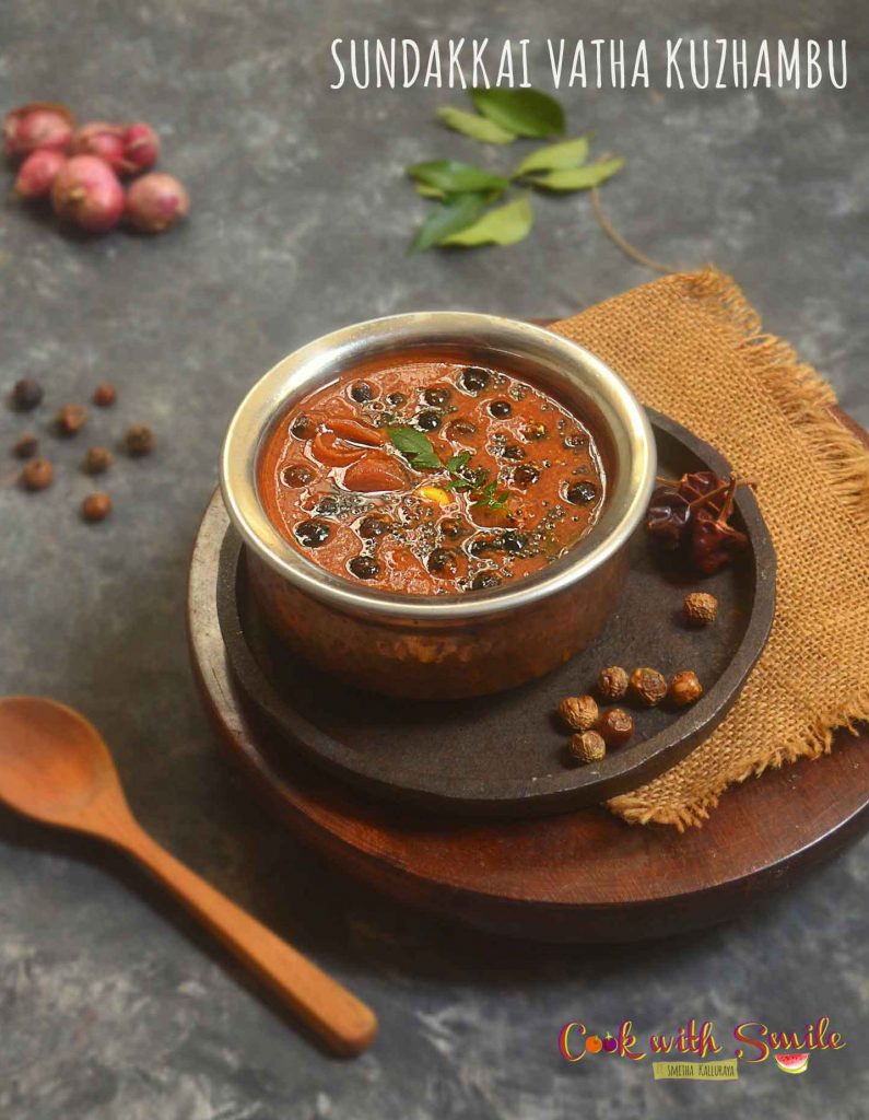 Sundakkai Vatha Kuzhambu served with rice